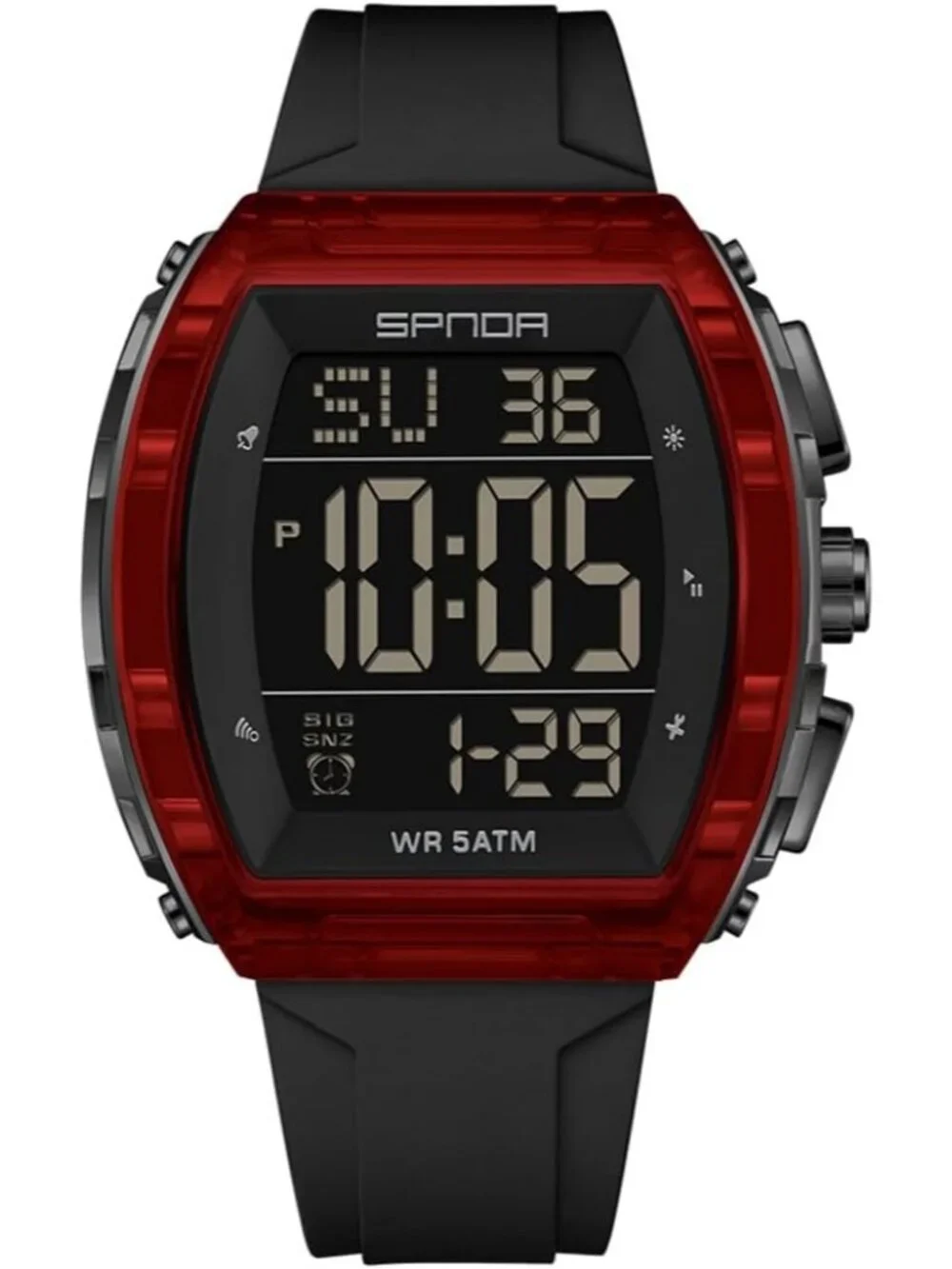 Men's Black Red Analog Quartz Tonneau Shape Dual Waterproof Digital Luxury Watch